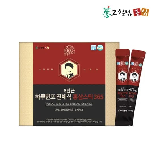 6년근 고려 홍삼정 하루한포 전체식 홍삼 스틱 365 녹용 선물세트 30포, 1개