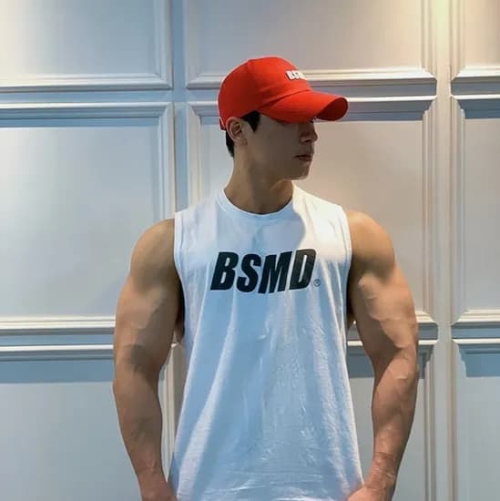 비스트모드 메인로고 박스 나시 남자 헬스 짐웨어 028 화이트 BSMD