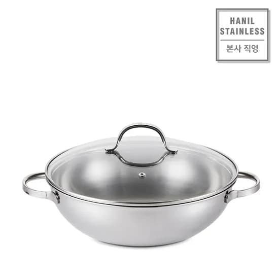 한일스텐레스 오딘 통3중 IH 인덕션 스텐냄비 파티웍 궁중전골 웍 양수 30cm