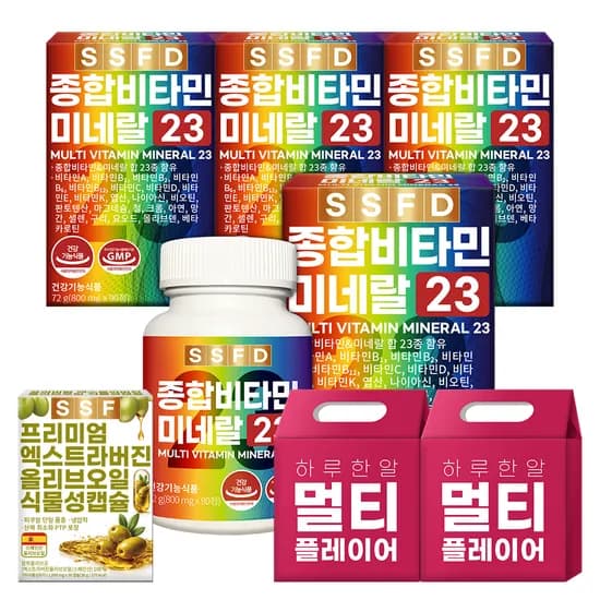 멀티 종합비타민 2+2박스(총 360정) 12개월분 미네랄23 판토텐산 비타민B12 비오틴 순수식품