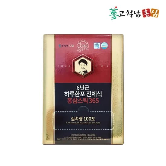 6년근 고려 홍삼정 하루한포 전체식 홍삼 스틱 365 녹용 선물세트 100포, 1개