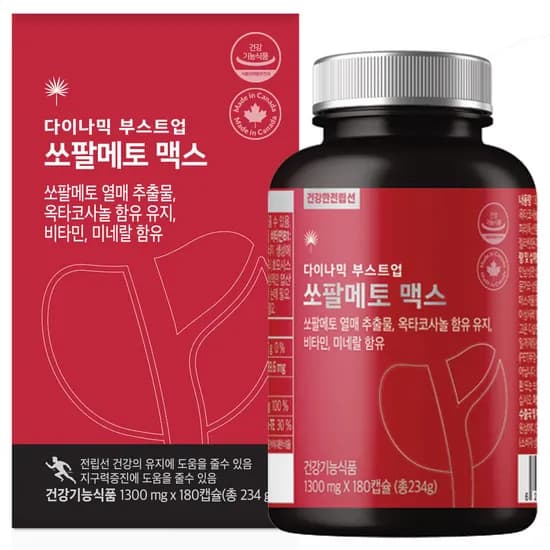 힐링포뮬라 쏘팔메토 옥타코사놀 맥스 1300mg 6개월분 로르산 전립선 남성 영양제 180캡슐 1개
