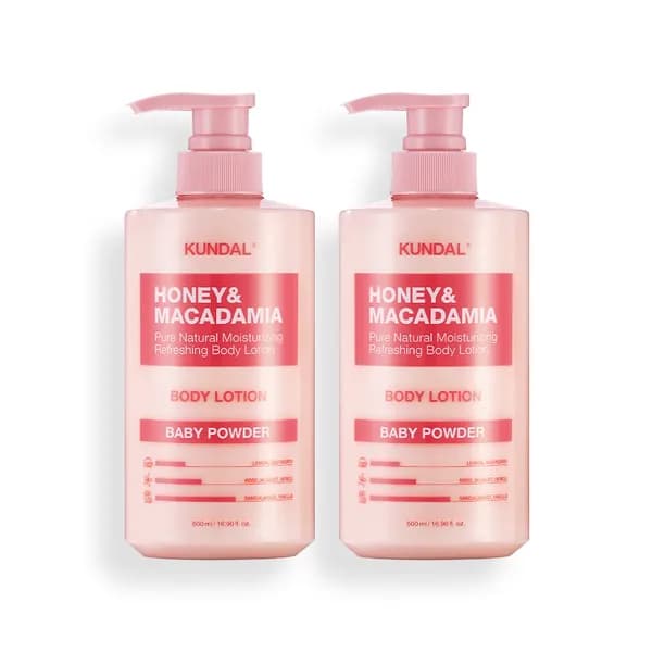 쿤달 허니 앤 마카다미아 퓨어 바디로션 2개 세트 베이비파우더 500ml