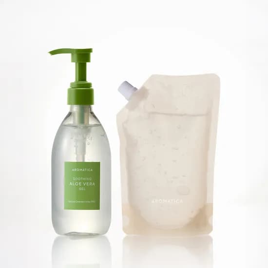 아로마티카 수딩 알로에 베라 젤 본품 & 리필 세트 (300ML+500ML) 고보습 바디로션 대용량 알로에젤 알로에 수딩젤