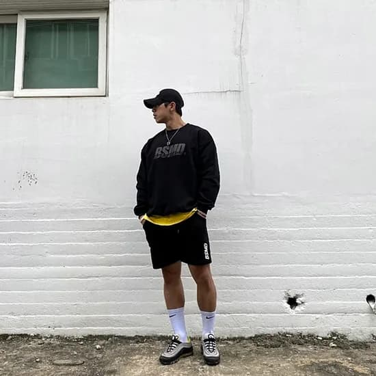비스트모드 스카치로고 맨투맨 헬스 오버핏 짐웨어 긴팔 티셔츠 블랙 BSMD