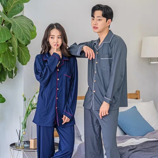 무지 기모 커플잠옷세트 카라 파자마 홈웨어 15,900원