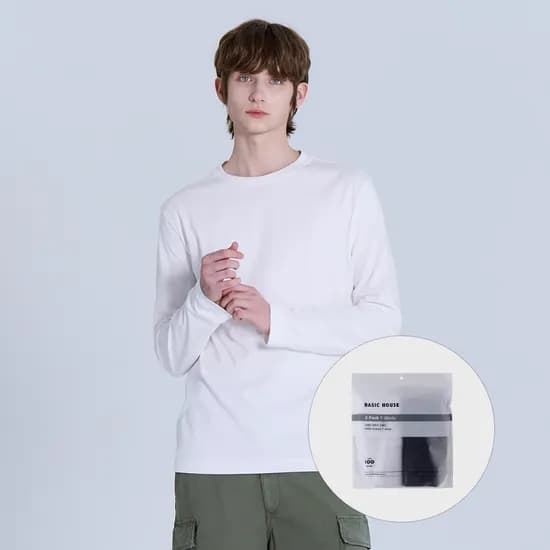 베이직하우스 면 긴팔 티셔츠 2팩 20수 30수