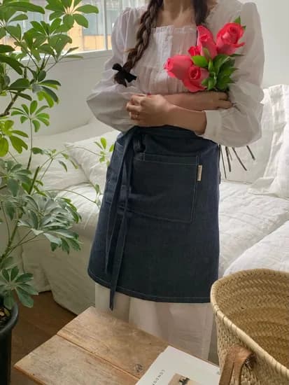 아미앙스 앞치마 예쁜 플로리스트 카페  데님 하프 에이프런
