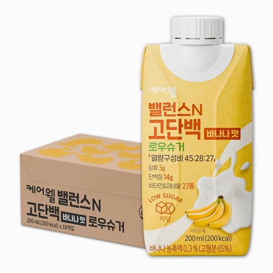케어웰 밸런스N 고단백 바나나맛 로우슈거 식사대용 균형 영양식 환자유동식 200ml 18개