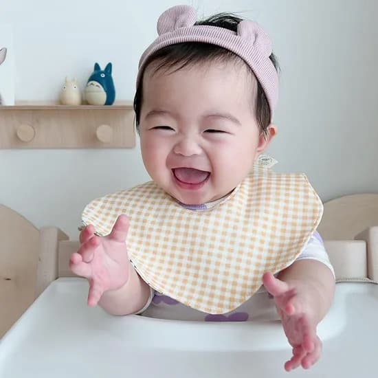 양면 아기 턱받이 침받이 신생아 여름 유아 이유식 롤링 레이스 없음 스마일 플라워 머스타드 체크