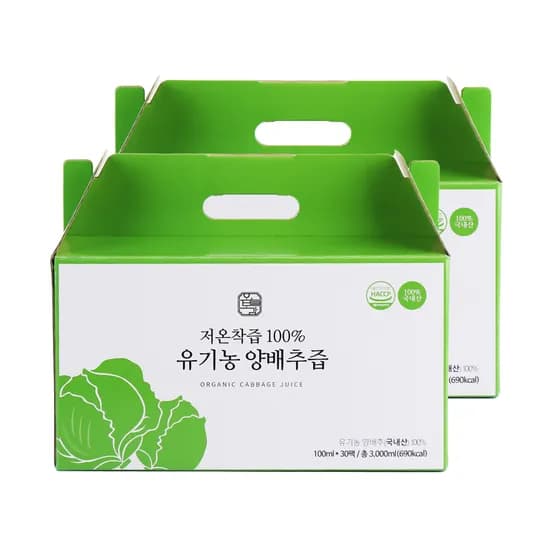 국내산 유기농 양배추 100% 저온착즙 유기농 양배추즙 100ml 30포+30포 (총60팩)