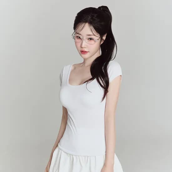 크라시앙 쫀쫀 파인티 U넥 반팔 슬림핏 신축성 면 스판 기본 데일리 티셔츠 단품