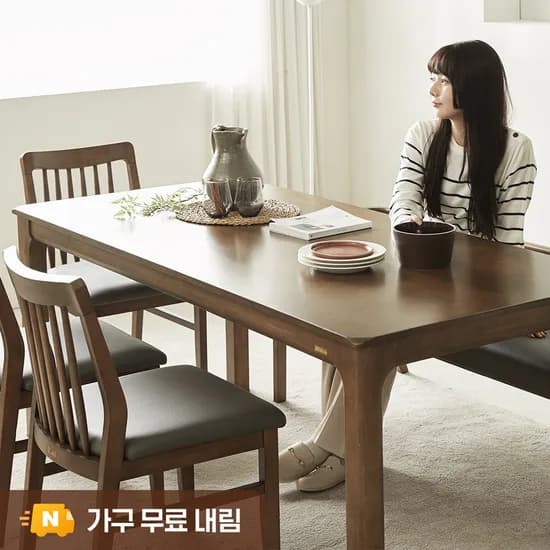 까르엠가구 로렌 6인용식탁 테이블 고무나무 원목 1800