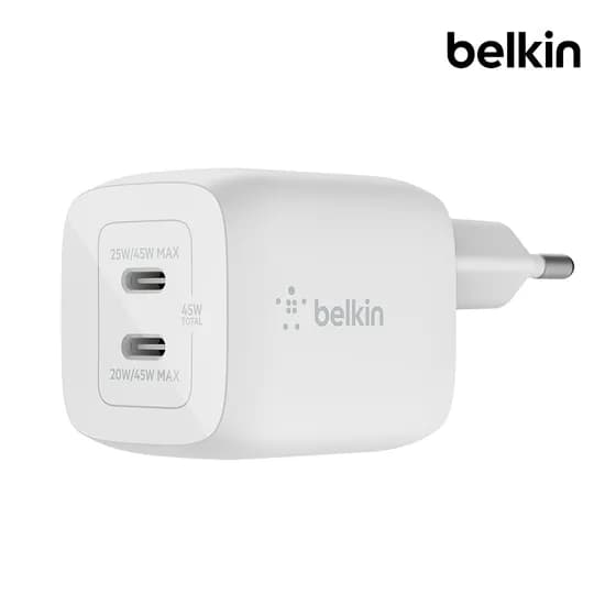 벨킨 45W 듀얼 USB-C타입 PD 3.0 PPS GaN 고속 충전기 WCH011kr 아이폰17 갤럭시S26 아이패드 프로 M5 맥북 노트북