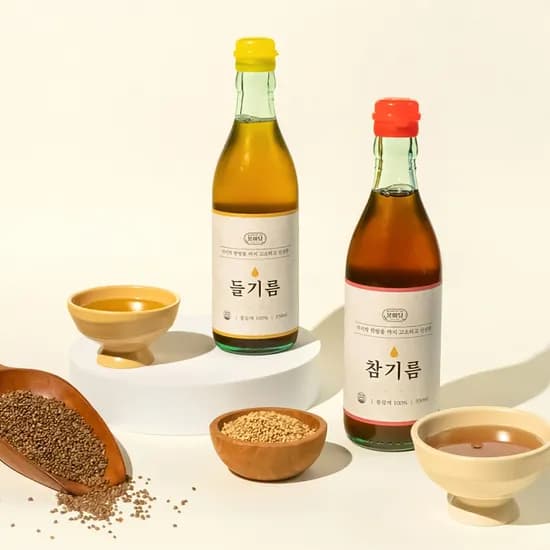 저온압착 통참깨 참진한 참기름 350ml 2병 외 들기름 350ml