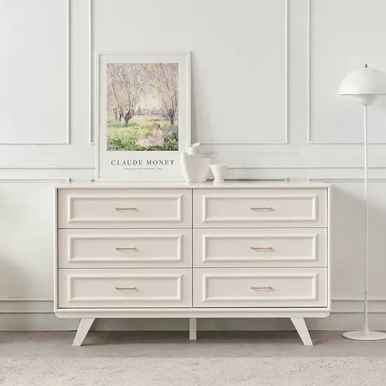 국내생산 웨인스코팅 와이드 이브 서랍장 1450x485x845mm, 3단, 밀크아이보리