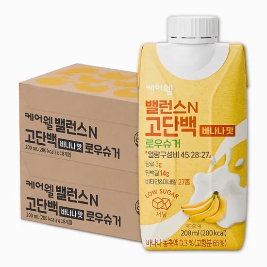 케어웰 밸런스N 고단백 바나나맛 로우슈거 식사대용 균형 영양식 환자유동식 200ml 36개