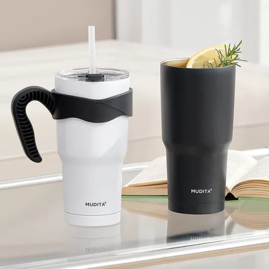 무디타 이중 진공 대용량 스텐 텀블러 900ml X 2P (손잡이+뚜껑+빨대 4종세트)