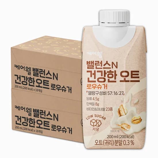 케어웰 밸런스N 건강한 오트 로우슈거 식사대용 균형 영양식 환자 유동식 200ml 36개
