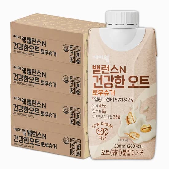 케어웰 밸런스N 건강한 오트 로우슈거 식사대용 균형 영양식 환자 유동식 200ml 72개