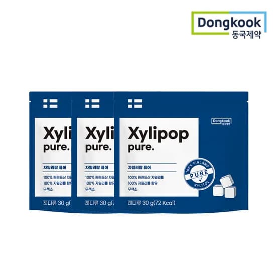 동국제약 자일리톨 무설탕 캔디 자일리팝 사탕 퓨어, 30g, 3개