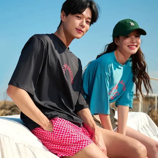 위크나인 래쉬가드 반팔 상의 여자 남자 물놀이 워터파크 수영복 파라다이스 인디고