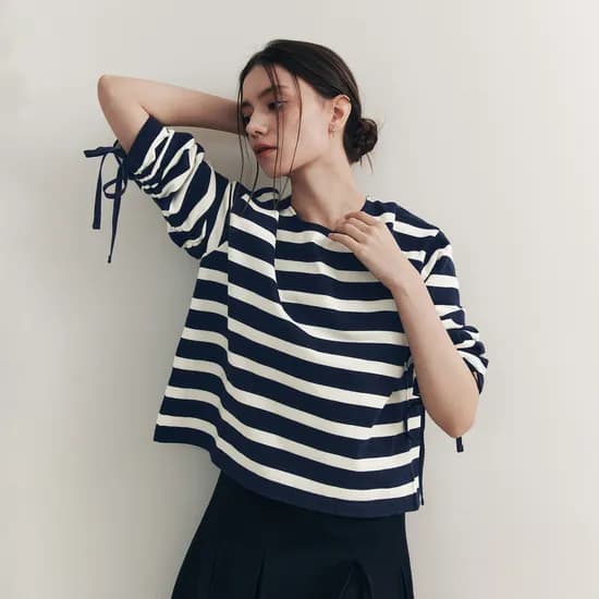 스트라이프 리본 티셔츠 STRIPE RIBBON T-SHIRT / STRIPE NAVY