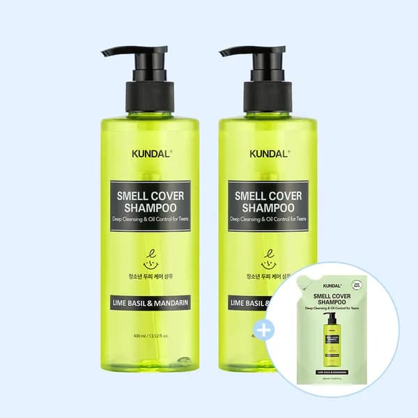 쿤달 올데이 정수리 스멜커버 청소년샴푸 400ml 2개+리필 380ml 라임바질앤만다린