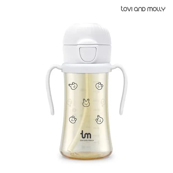 돗바니 화이트 새지않는 아기 유아 어린이집 원터치 빨대컵 280ml