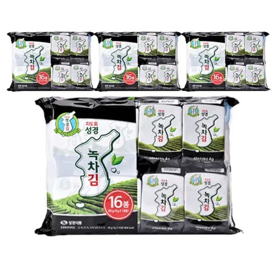 지도표성경김 녹차 식탁김 재래 조미 도시락 맛있는 김 16개입 4개