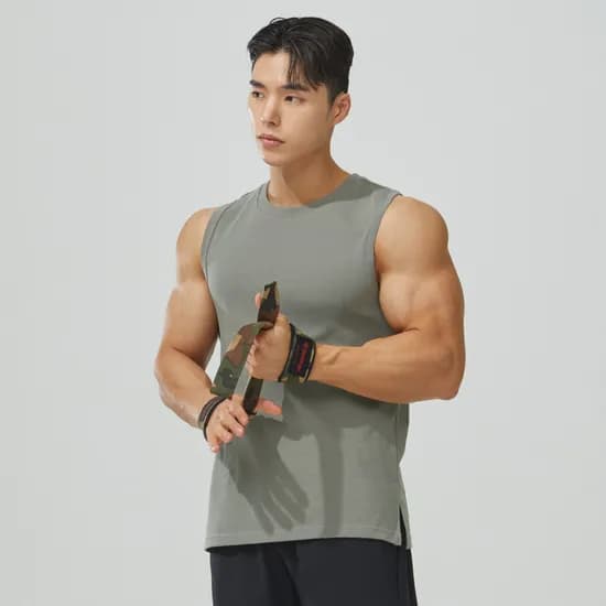 코튼폴리 기능성 머슬핏 쿨 나시 무지 운동 헬스복 짐웨어