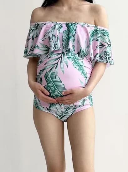 블룸마터니티 러플 임부복 임산부수영복 임산부래쉬가드 핑크리프 S