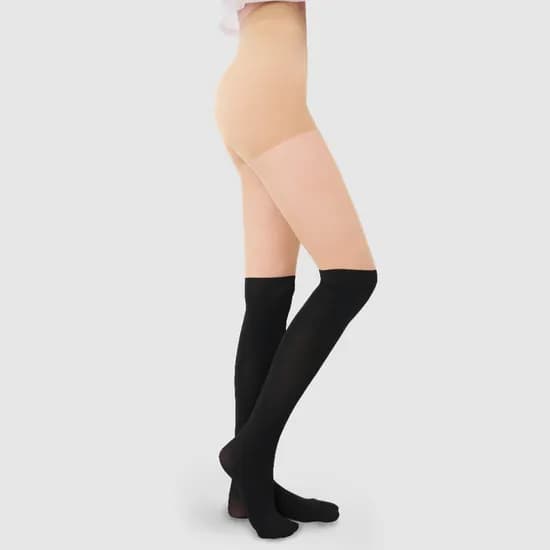 테크스킨 여성 힙 업 니하이 UV 자외선차단 몸매보정 골프 스타킹 투톤 블랙