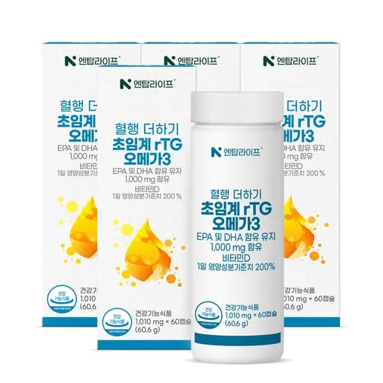 엔탑라이프 혈행 더하기 초임계 rTG 알티지 오메가3 60캡슐 4개