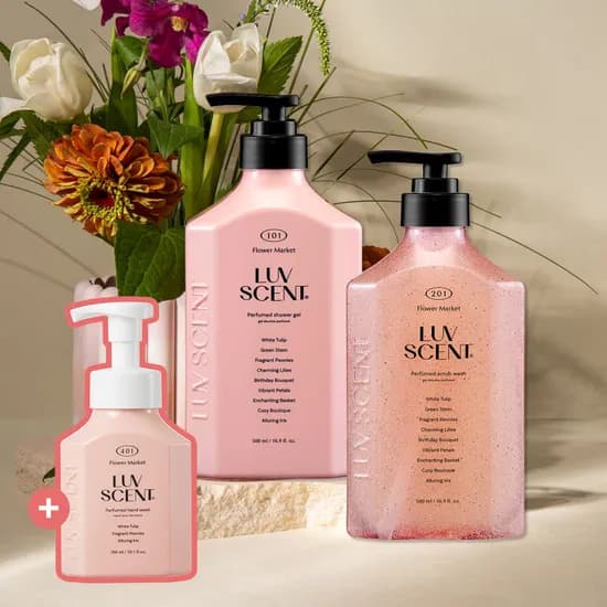 럽센트 퍼퓸 스크럽 워시 500ml 2개 플라워마켓 화이트 튤립향 +바디워시 100ml