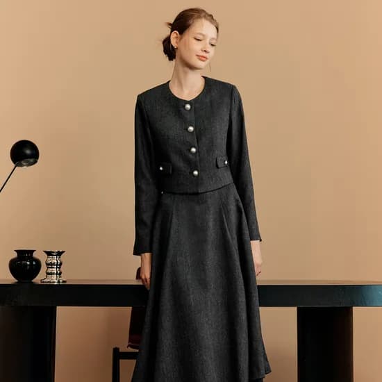 [세트] 라운드넥 트위드 자켓 & 스커트 [SET-UP] ROUND NECK TWEED JACKET & SKIRT