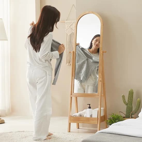 까르엠가구 원더링 전신거울 고무나무 원목 스탠드 아치형 430