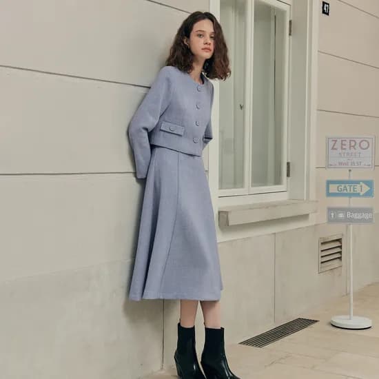 [세트] 솔리드 트위드 자켓 & 스커트 [SET-UP] SOLID TWEED JACKET & SKIRT