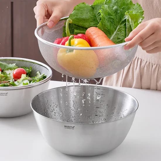 무디타 스텐 믹싱볼 & 채반 2종 세트 24cm (대/3300ml) / 다용도 야채 세척볼