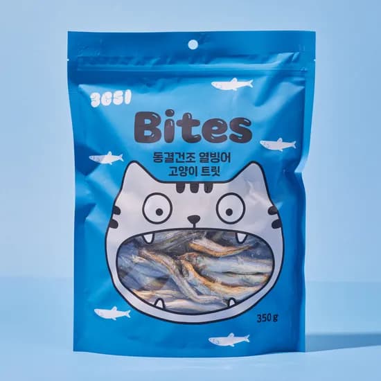 3651 바이츠 동결건조 대용량 고양이 트릿 간식 열빙어 350g 1개