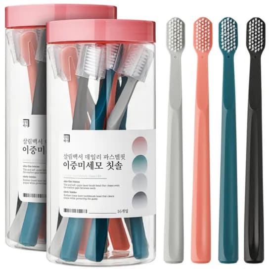 살림백서 데일리 이중 미세모 대용량 칫솔 파스텔핏 16개입, 2개