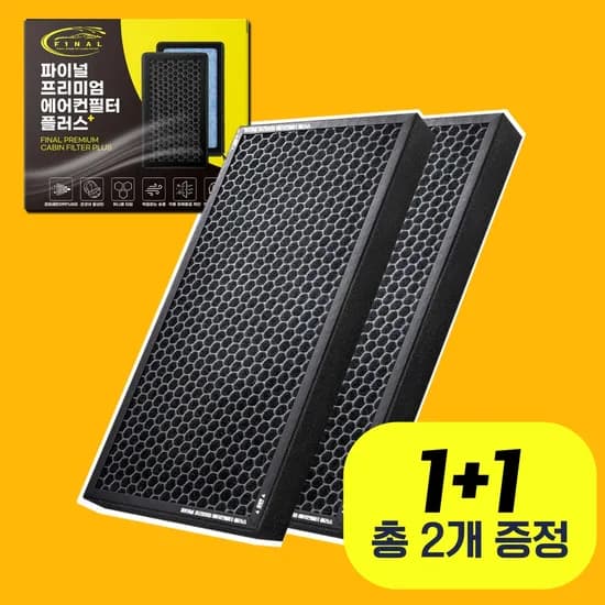 1+1 자동차 차량용 활성탄 에어컨 필터 파이널 프리미엄 플러스 P01(2개입)