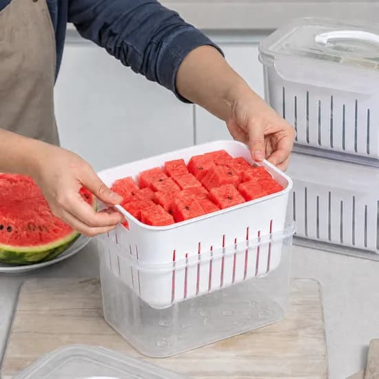 이지앤프리 프루트 수박용기 수박통 깍뚝썰기 물빠짐 채반 밀폐용기 3.7L 2P