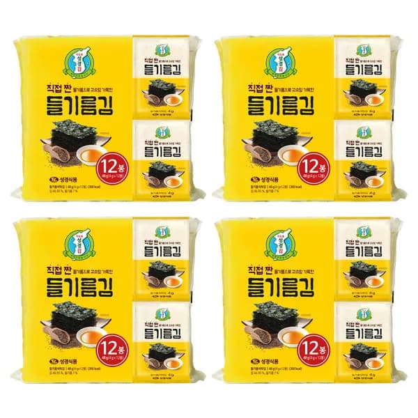 지도표 성경김 직접 짠 들기름 재래 식탁김 조미 도시락김 12봉 48g 4개