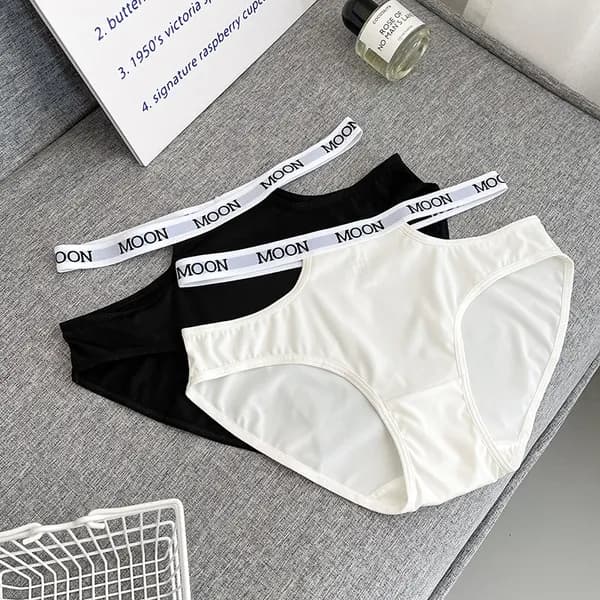 심플 블랙/화이트 로우 라이즈 나일론 트렌디 팬티 2종 세트