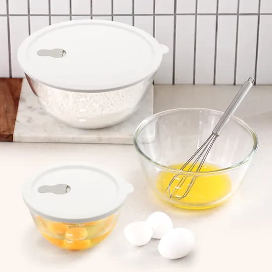 리본제이 내열유리 계량 믹싱볼 실리콘 뚜껑 6P 풀세트 800ml+1.6L+2.7L