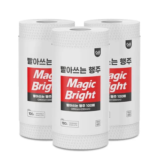 매직브라이트 빨아쓰는 행주 일회용 요술행주 뜯어쓰는 1회용 주방 100매 3개 대형
