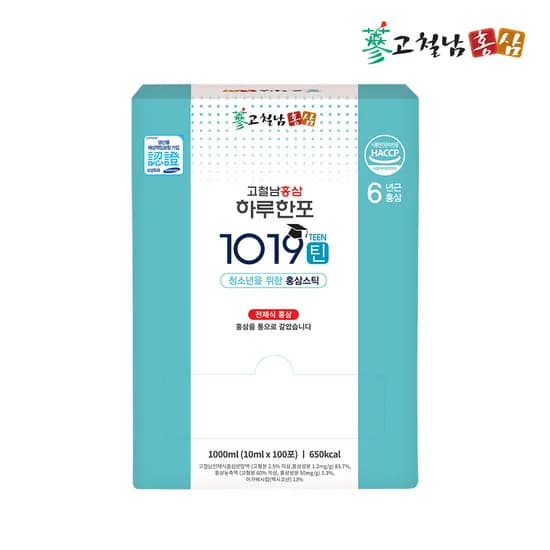 전체식 청소년 홍삼 스틱 하루한포 1019틴 6년근 수험생 학생 100포, 1개