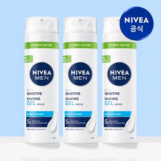 니베아 맨 센서티브 쉐이빙 젤 면도젤 200ml, 3개