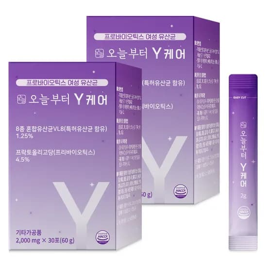 Y케어 질 유산균 프로바이오틱스 유래 장 건강 30포 2개